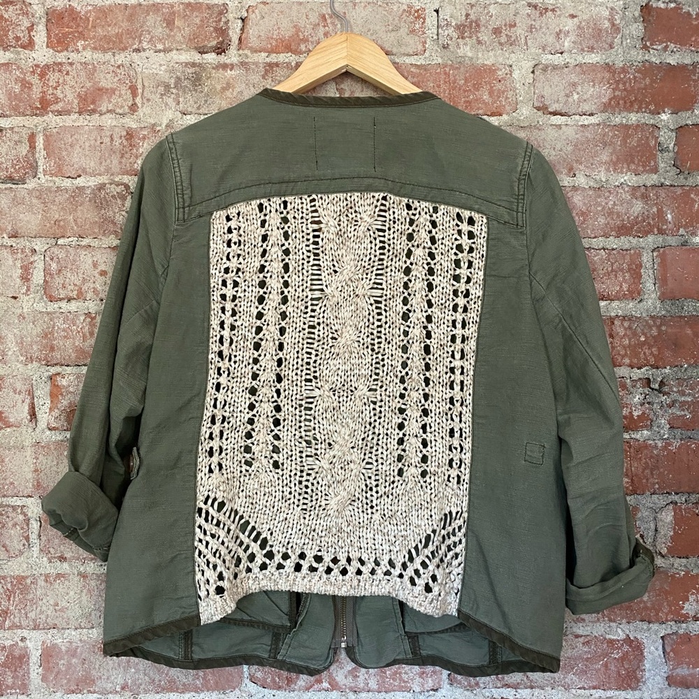 Anthropologie Green Jacket with Crochet detail on Back